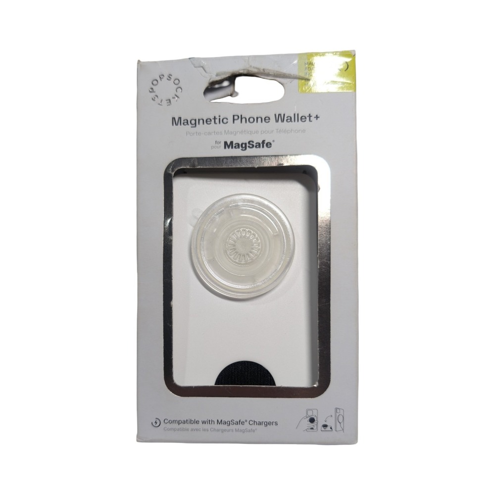 Gg6-O PopSockets Magnetic MagSafe PopWallet+ Phone Wallet/Grip - White/Clear Top